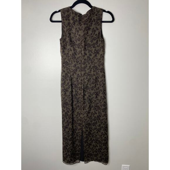 Vintage Banana Republic Y2K Neutral Brown Two-Tone Floral 100% Silk Maxi Dress 0 - Picture 6 of 9